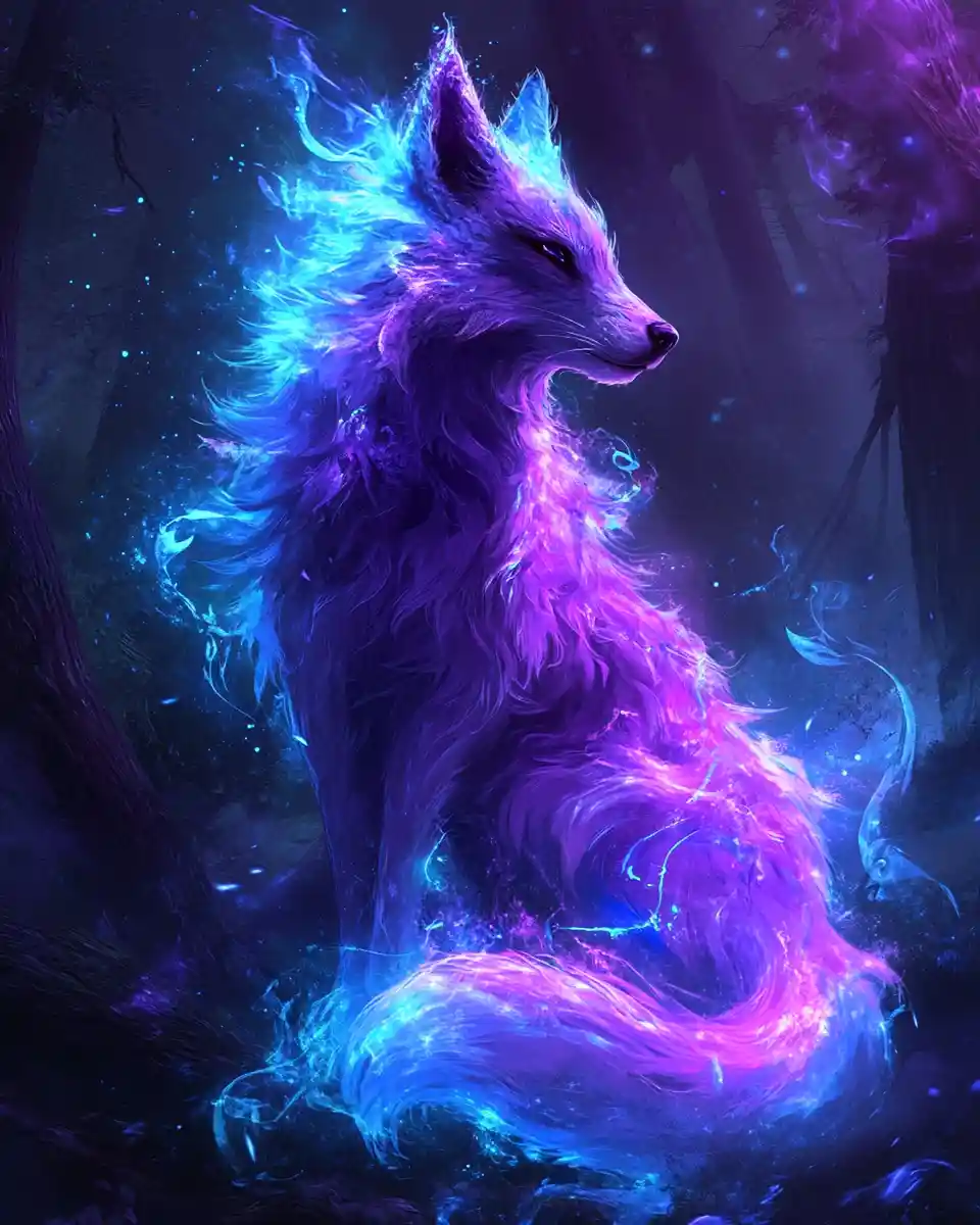 Majestic fox spirit glowing in a misty enchanted forest