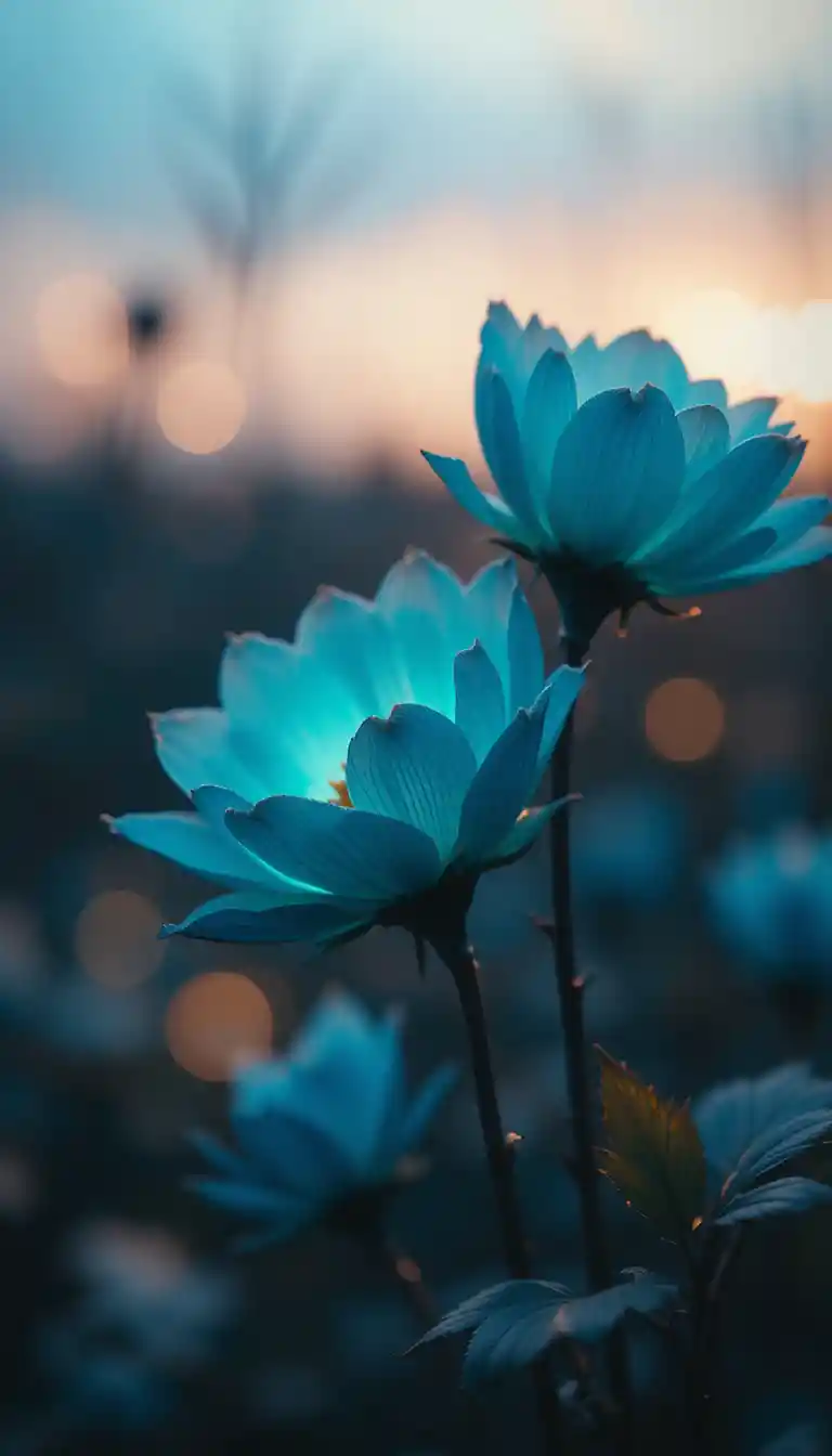 Türkise Blume in Nahaufnahme mit traumhaftem Dämmer-Bokeh-Hintergrund