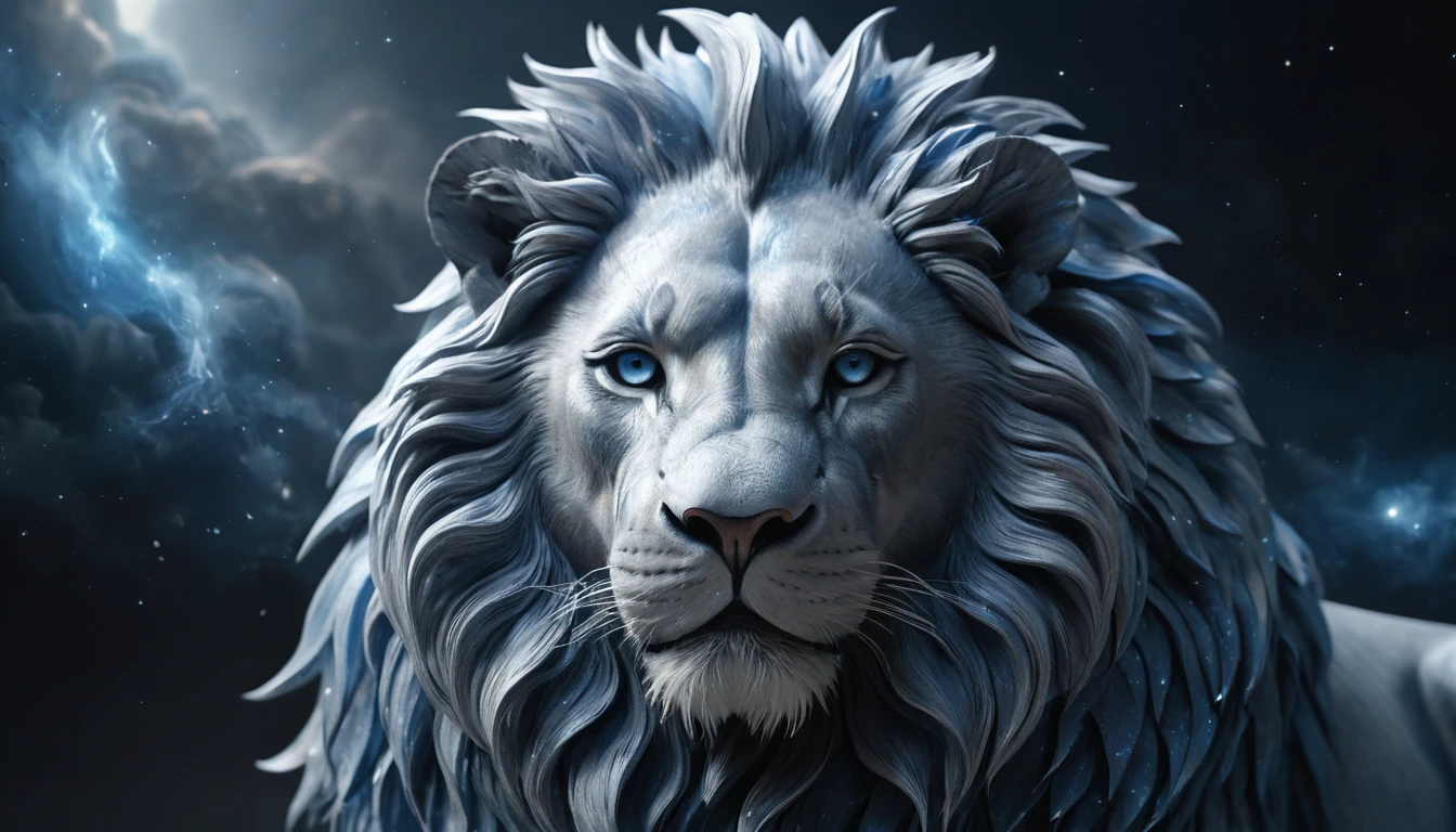 Majestic lion form emerging in an abstract blue realm