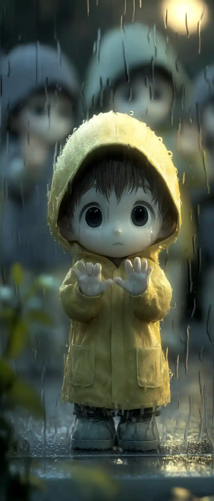 Lonely Anime Boy At Rainy Backyard Glass Door