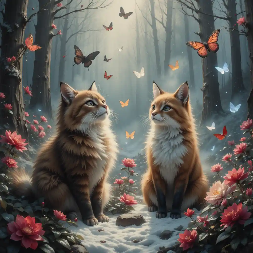 Gothic foxes charcoal portrait in a winter forest