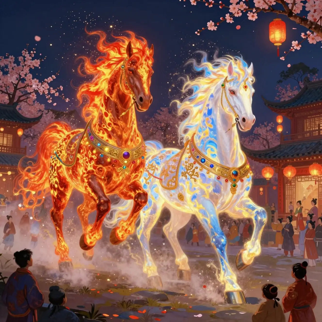 神聖火焰駿馬奔馳穿越歡慶村莊