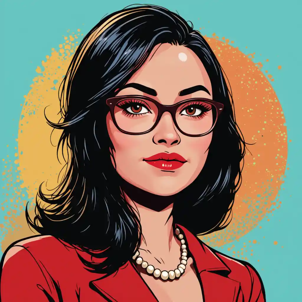 Pop art portrait of a woman in formal red attire