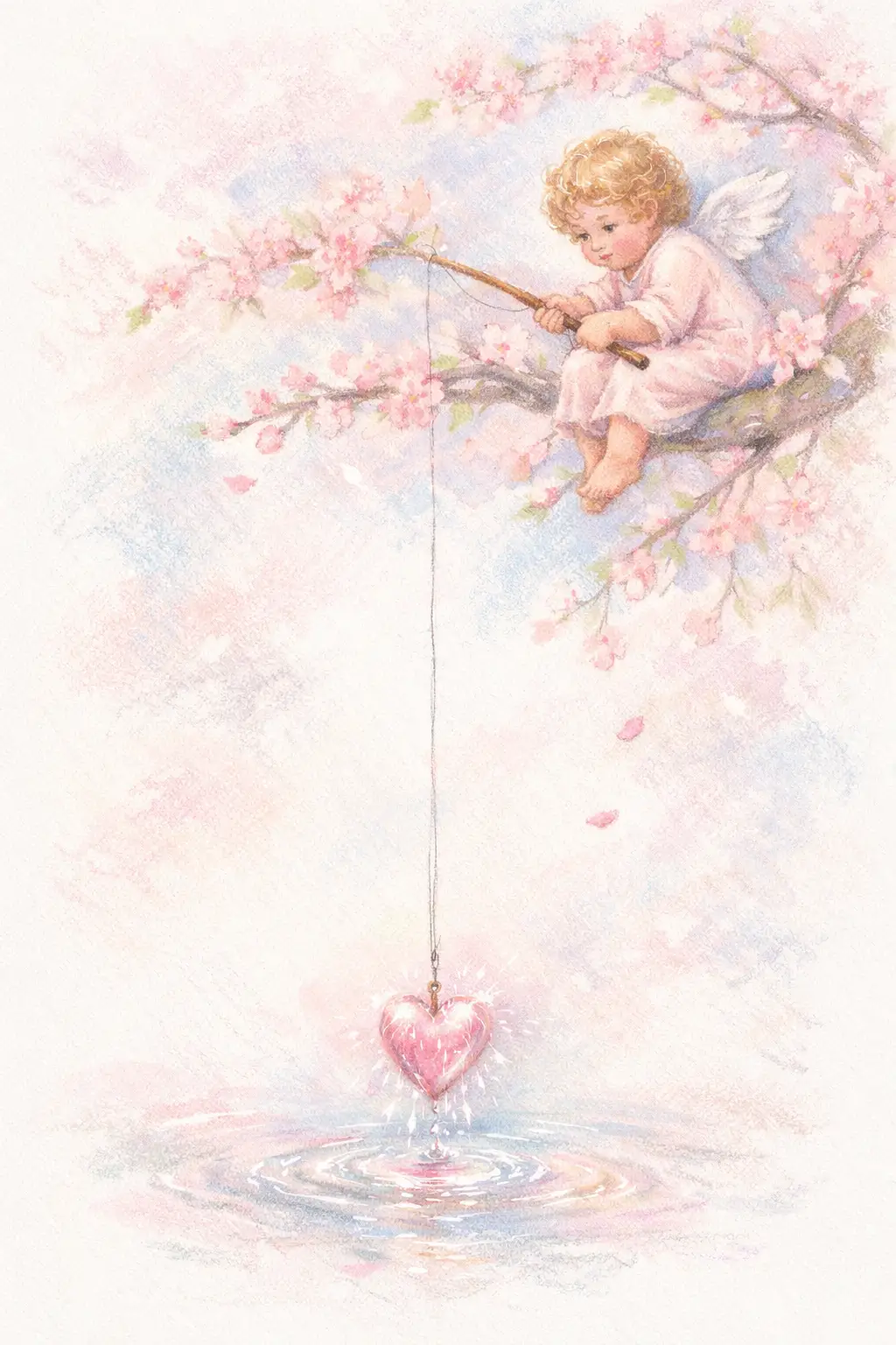 天使從小小春日水窪中釣起發光的心