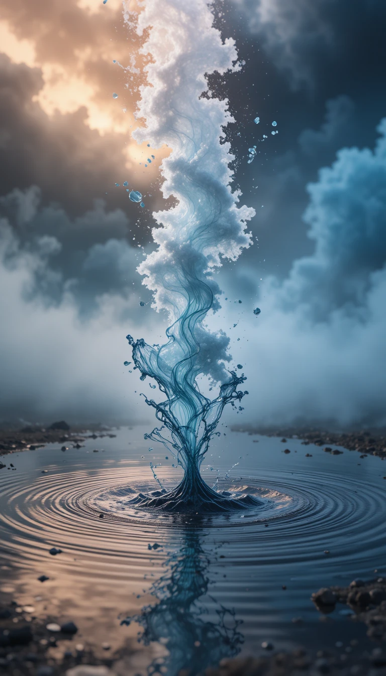 Mystical Water Rising From A Puddle Into The Sky