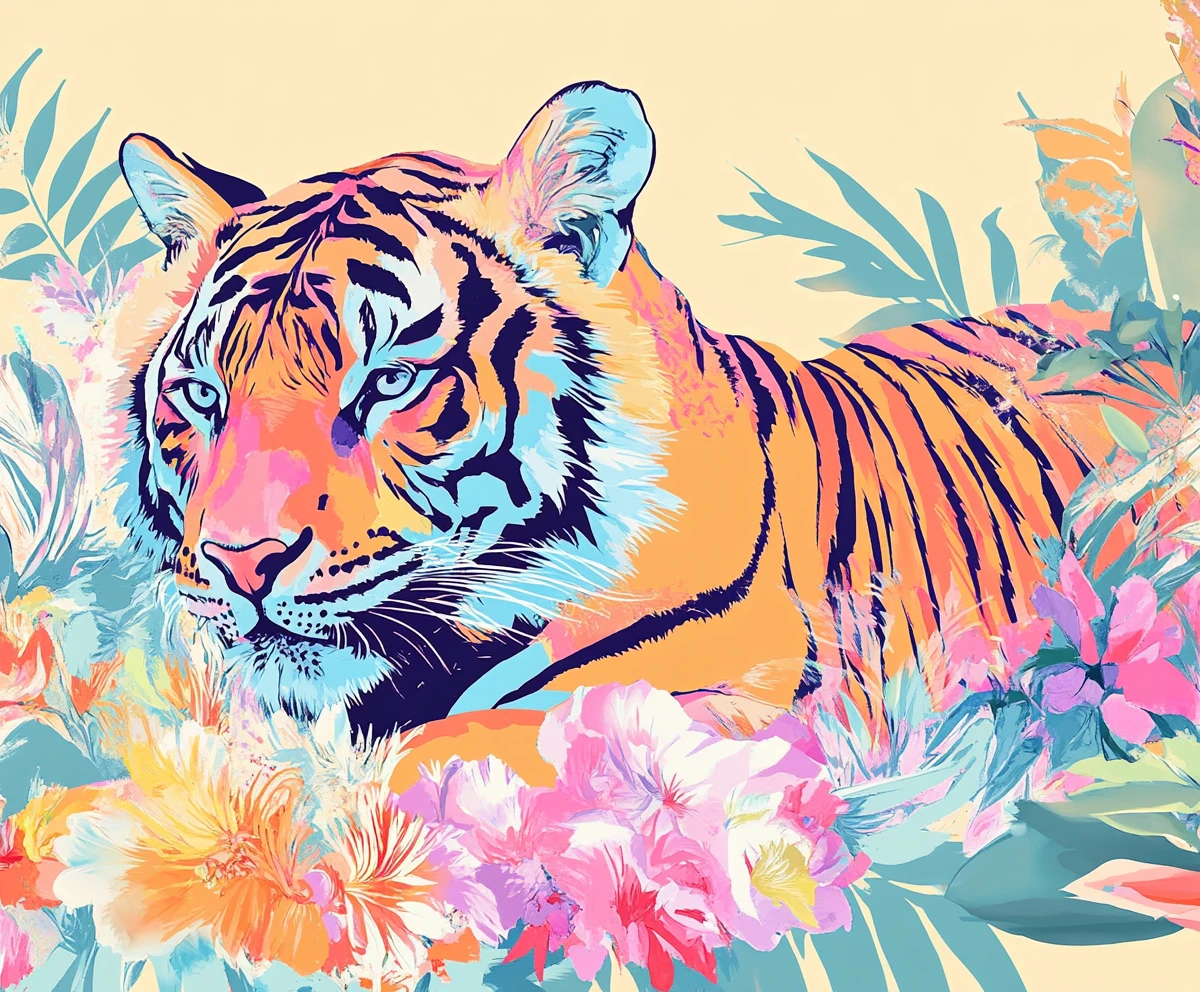 Illustrazione floreale pop art con brillanti colori neon pastello