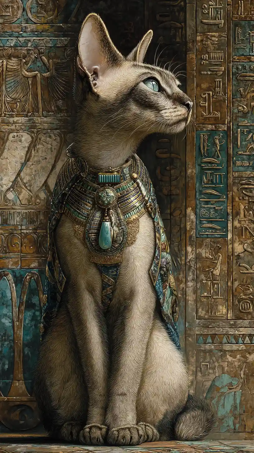 Regal Siamese Cat Deity In Ancient Egyptian Interior
