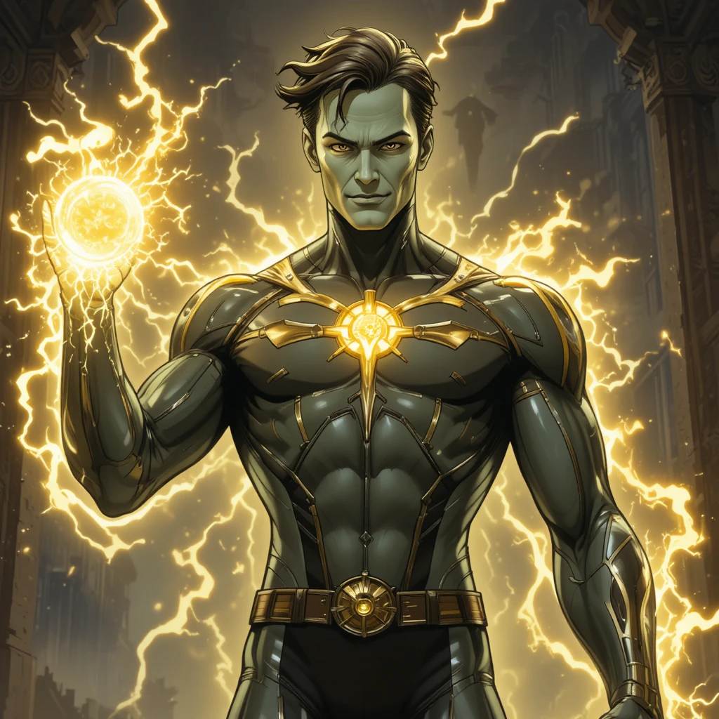 Tall male superhero from another dimension in animated style