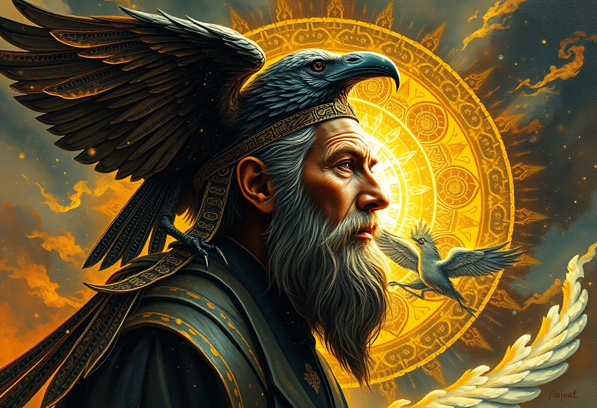 Mystical light figure as guardian at a cosmic threshold