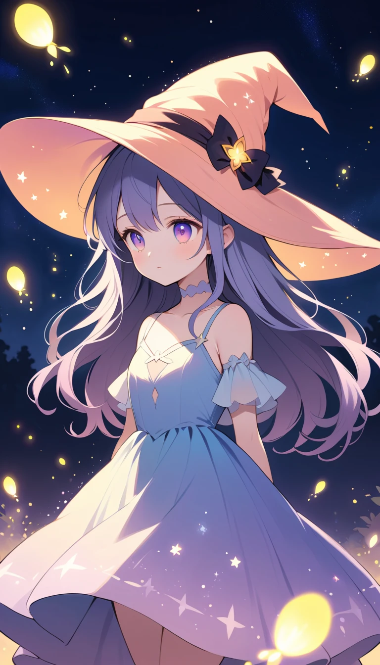 Witch girl under a glowing twilight fantasy sky