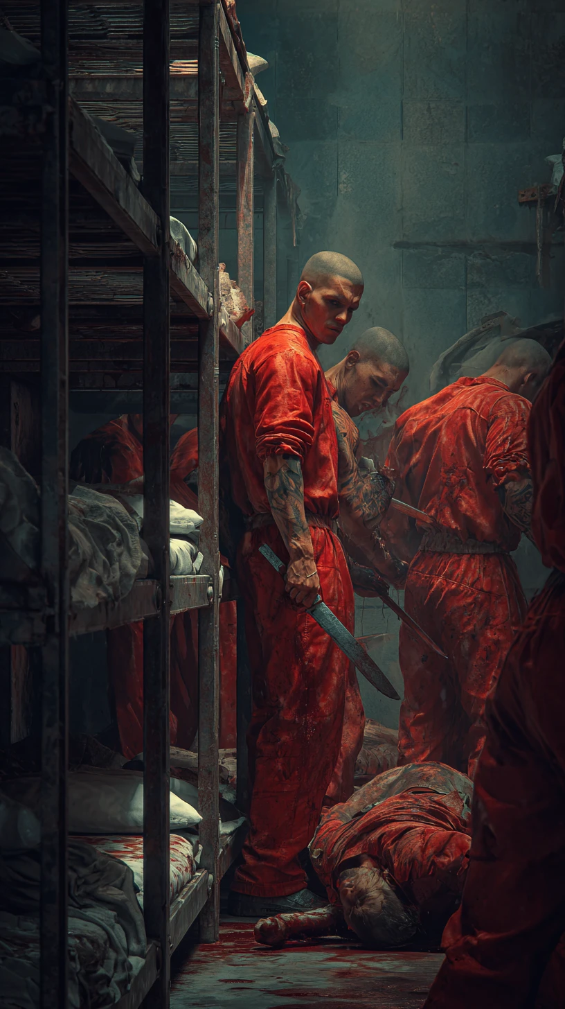 Gangsters latinos se battant dans une cellule de prison bondée
