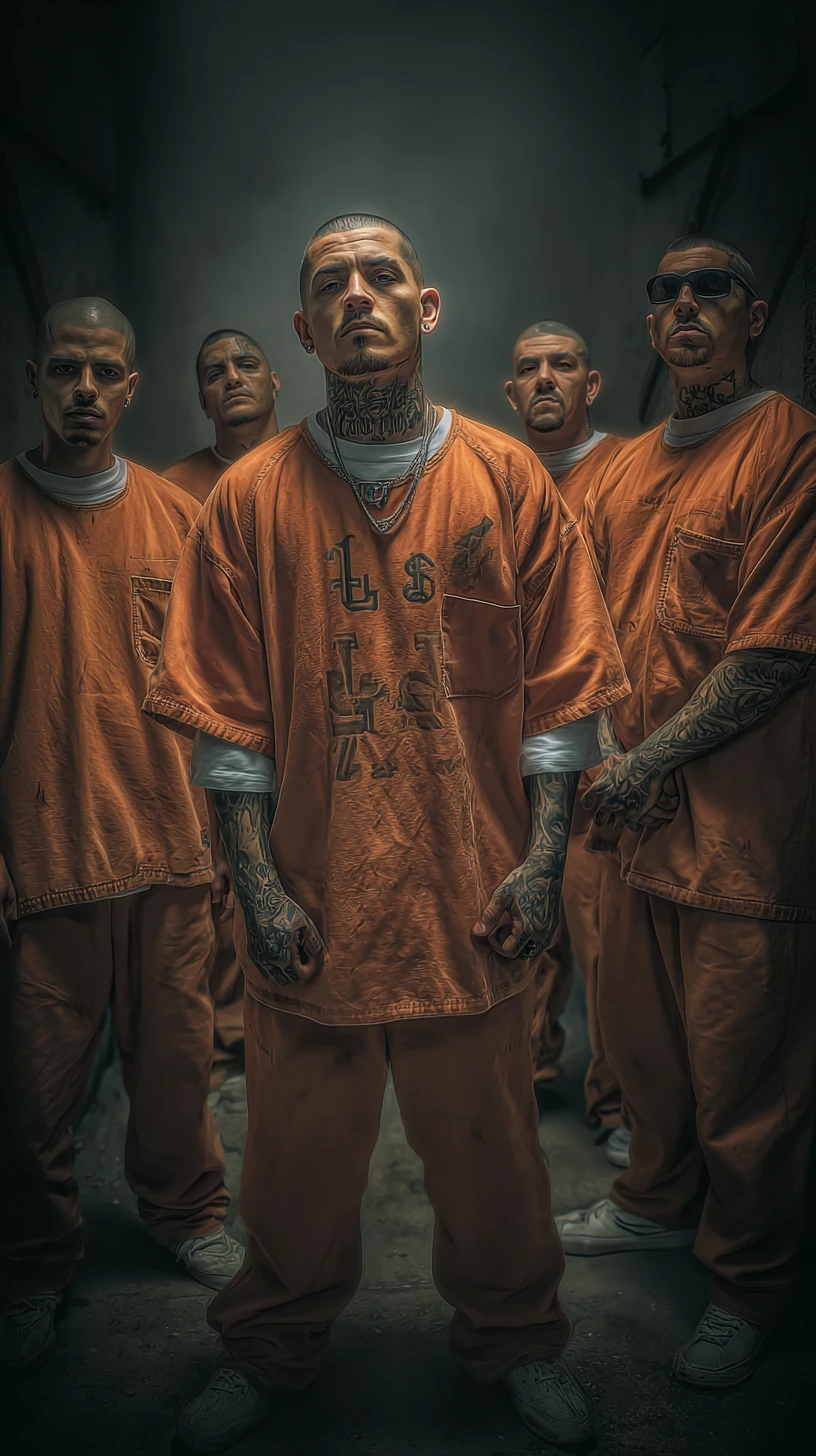 Membres de gang latinos dans une cellule de prison bondée à Los Angeles