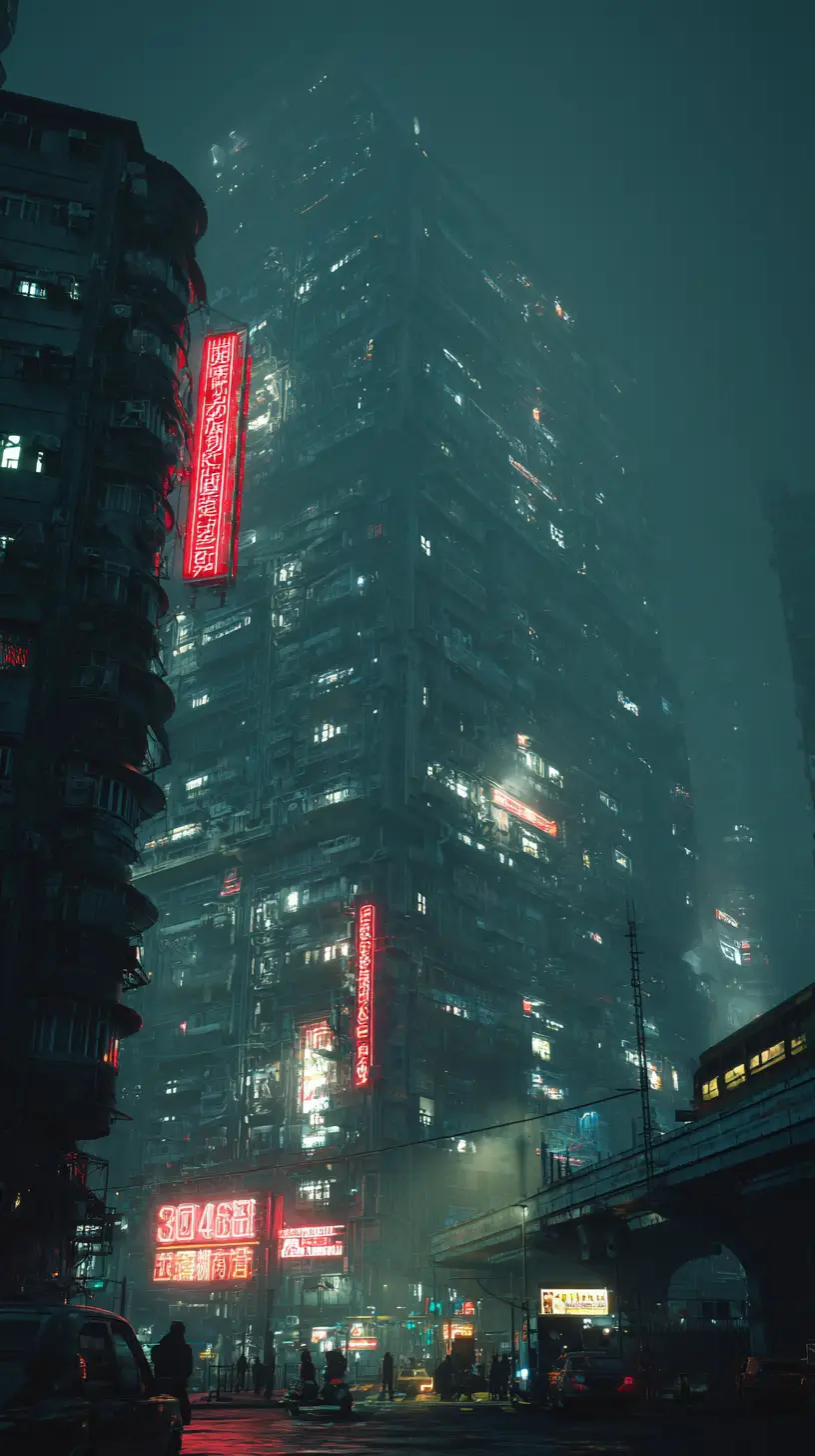 Cyberpunk-Sklaven in einer dunklen industriellen Sci‑Fi-Stadt