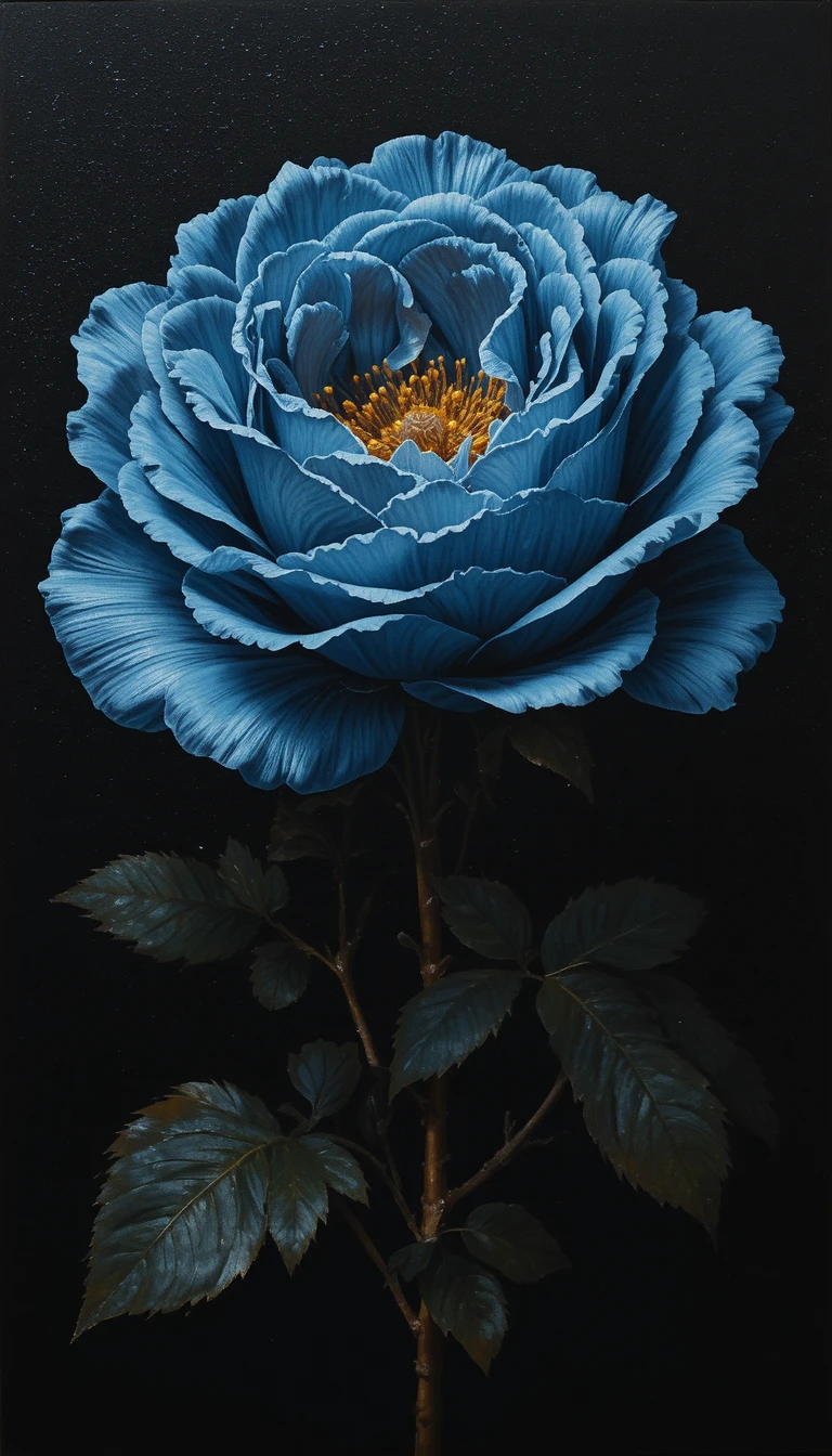 Blue metallic rose in dramatic baroque oil painting