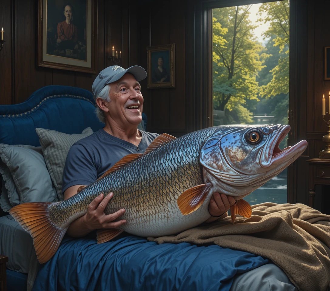 Elderly men in candlelit period bedroom conversation scene