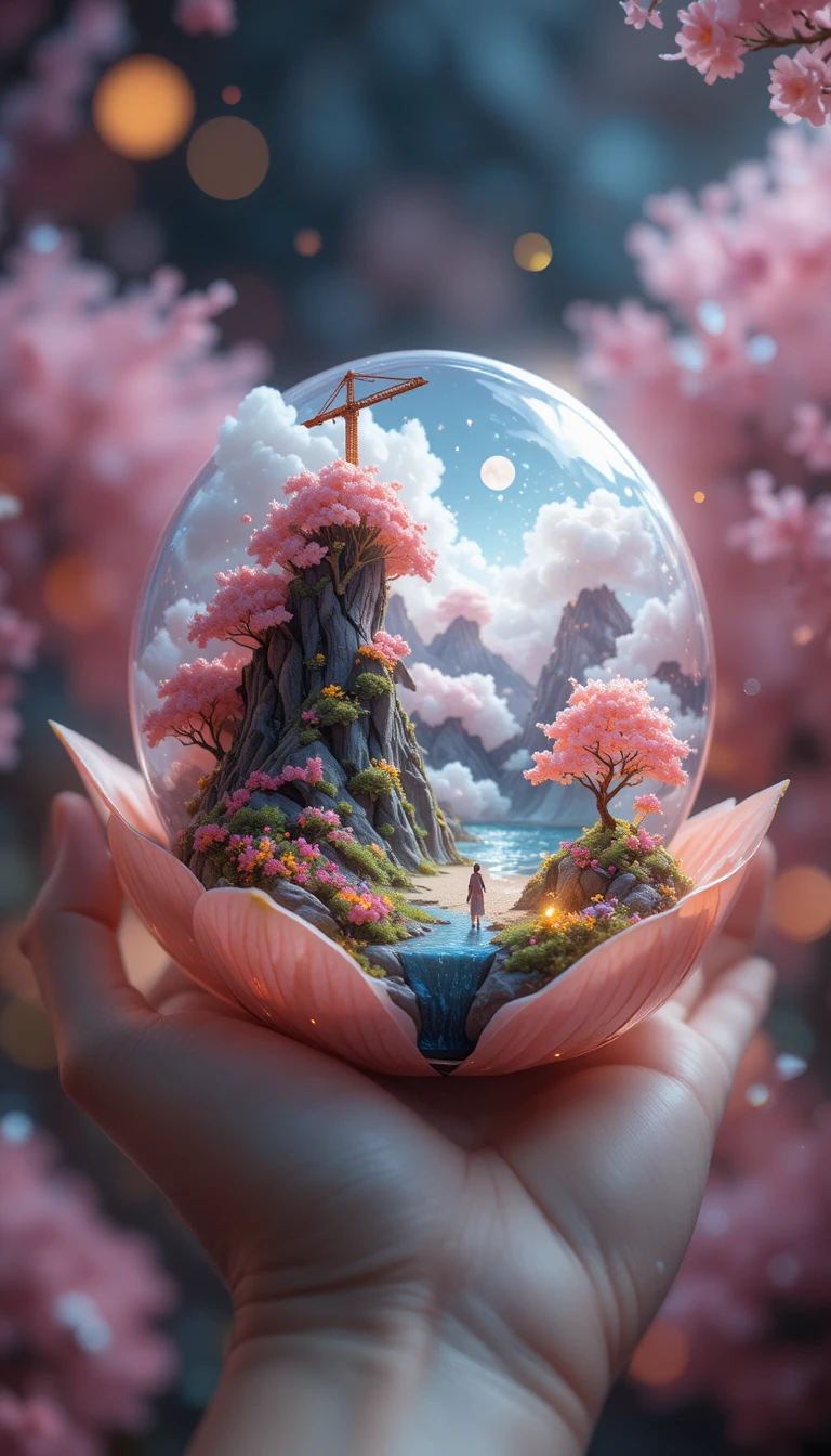 Mundo em Miniatura de Fios Acolhido em uma Flor de Lírio