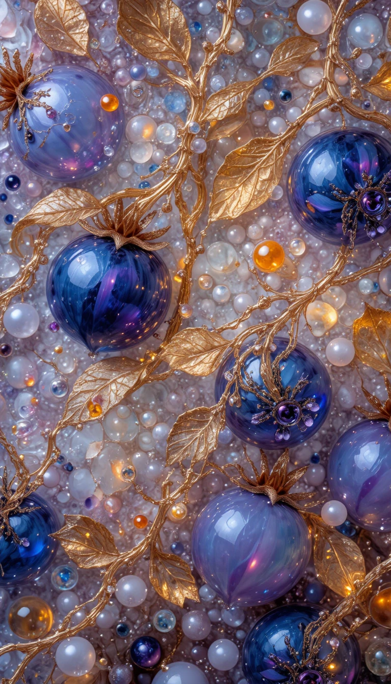 Bayas de vidrio fractal coloridas en una abstracción macro luminosa