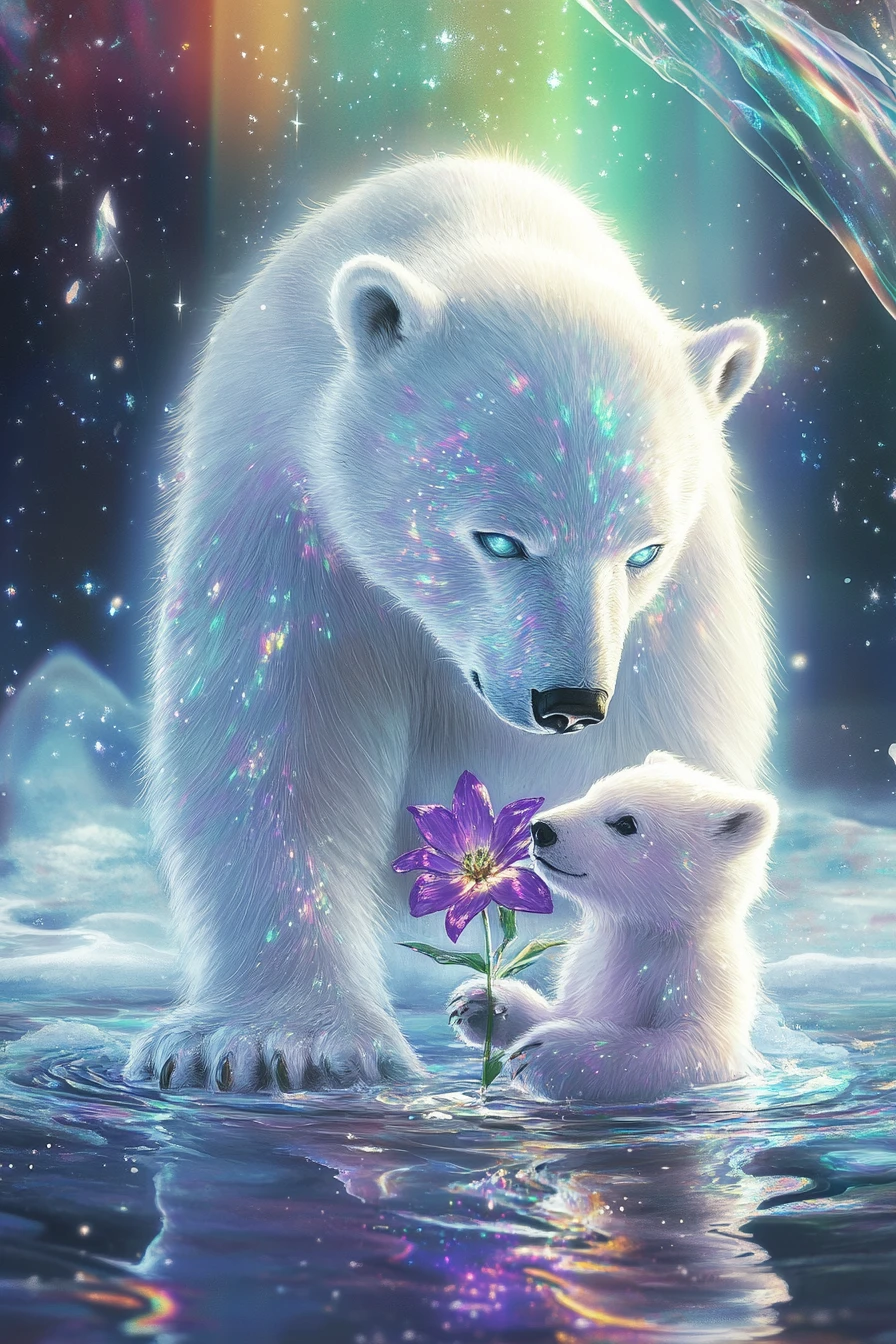 Urso‑polar surreal com olhos brilhantes em arte onírica