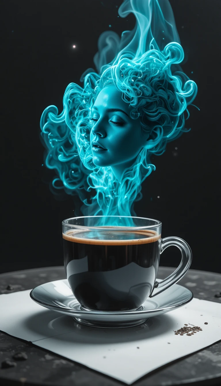 Femme miniature en lévitation au-dessus d’une tasse de café fumante