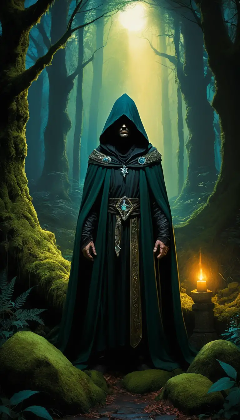 在古老森林祭壇上閃耀的附魔連帽斗篷