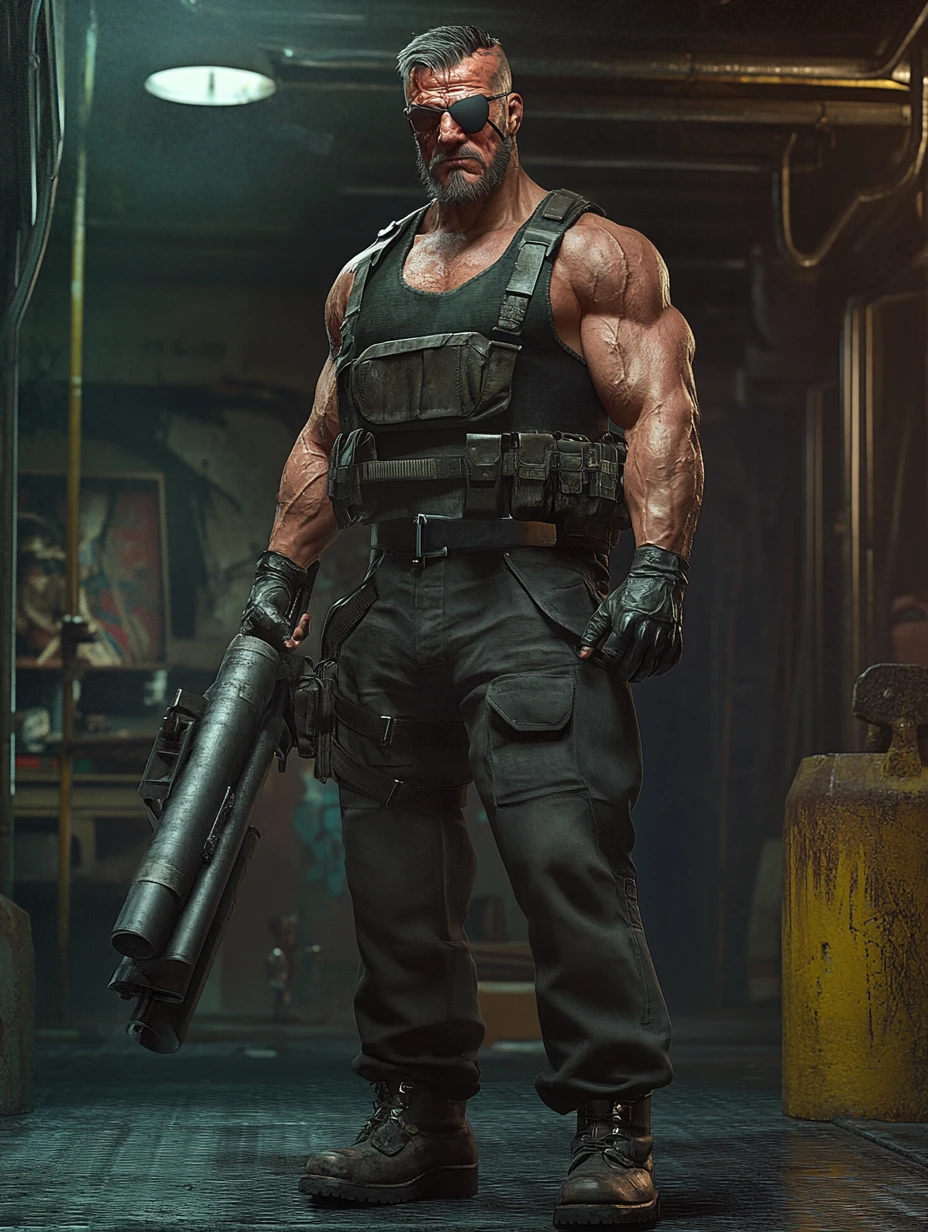 Battle hardened naval fighter with rifle on warship deck