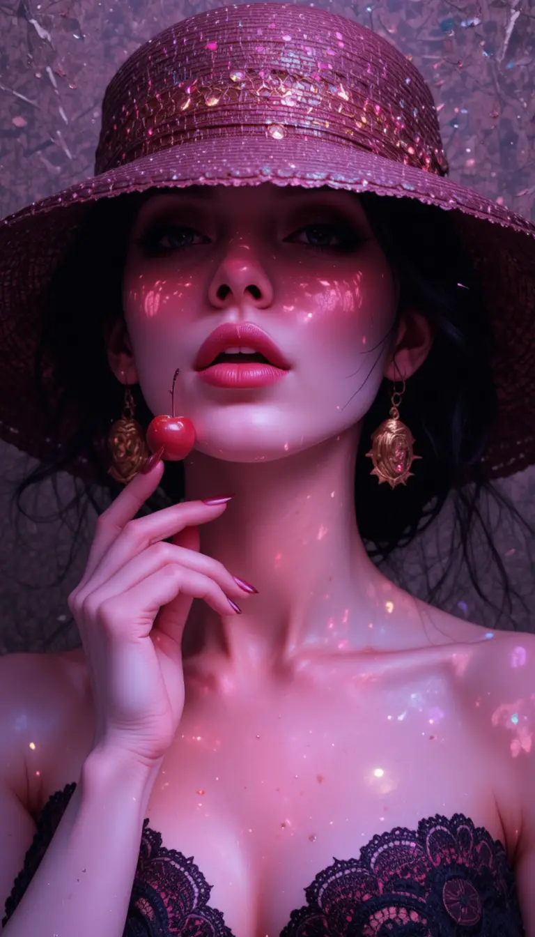 Minimal abstract close up with lips hand and cherry glow