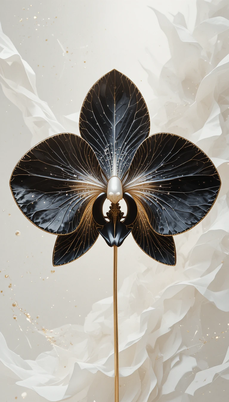 Orquídea negra minimalista en elegante forma abstracta 3D