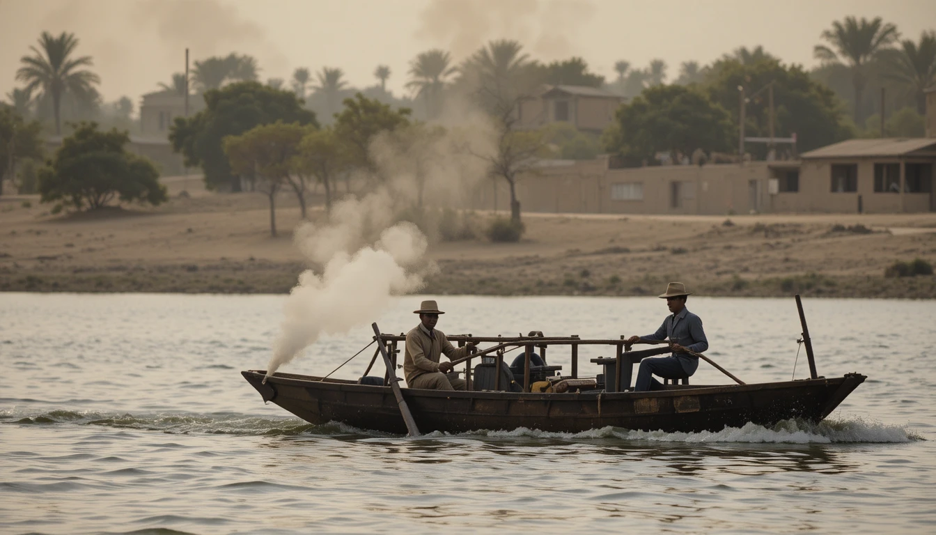Bateau à vapeur dérivant sur le calme Nil à midi