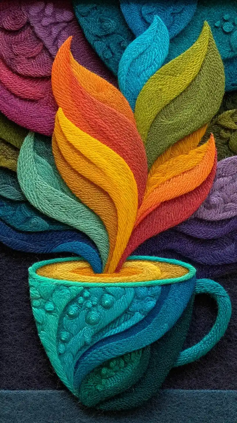 Colorful abstract coffee cup in glossy fantasy painting