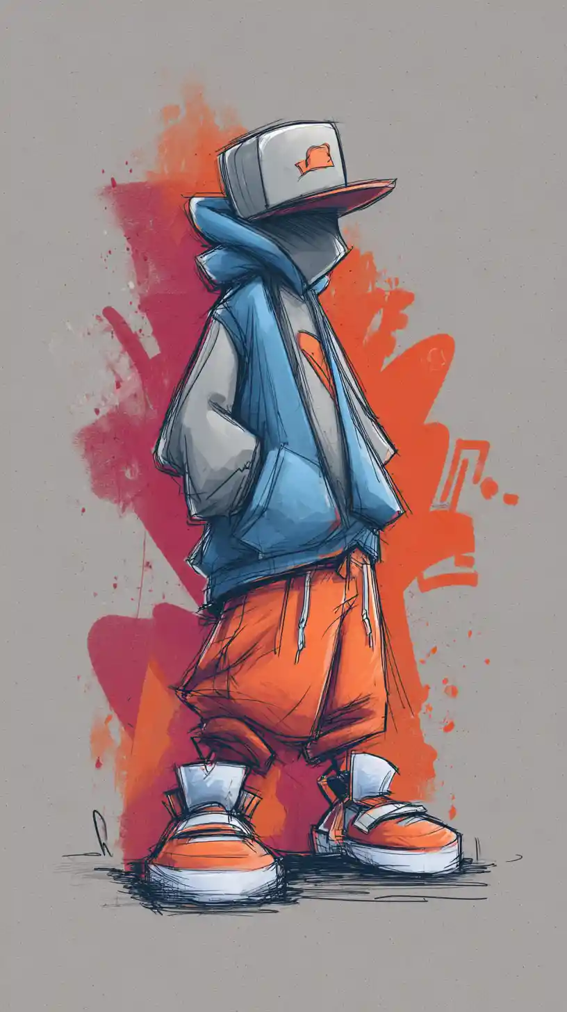 乾淨街頭潮流風格的塗鴉角色素描概念藝術