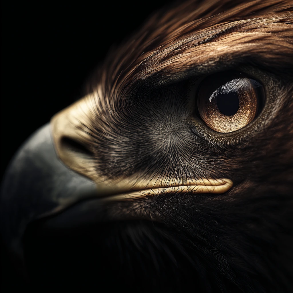 Primer plano de ojo de águila en fotografía dramática con sombras oscuras