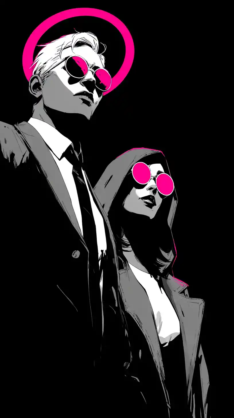 Coppia noir con alone al neon in illustrazione grafica