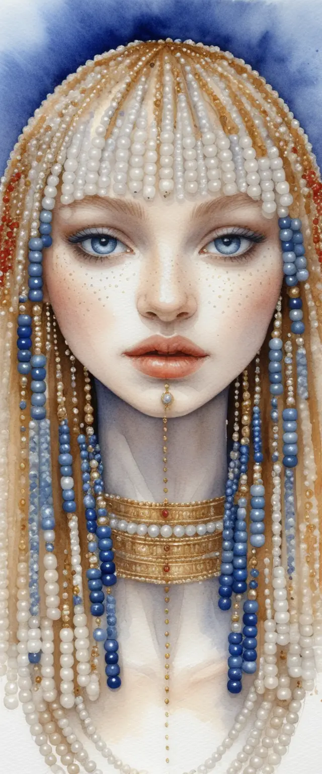 Nubian girl close up portrait with braided hair and jewelry