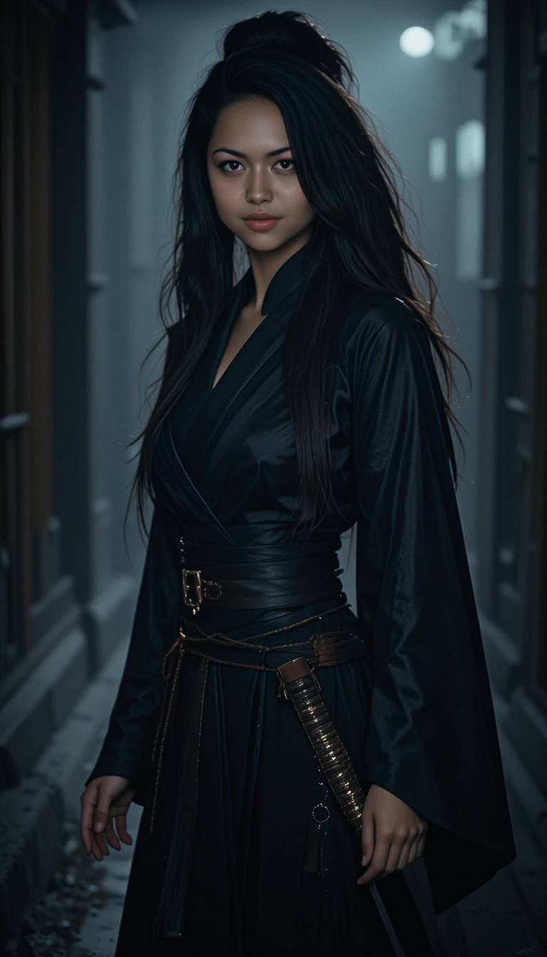 Silenziosa ninja donna con katana nella notte