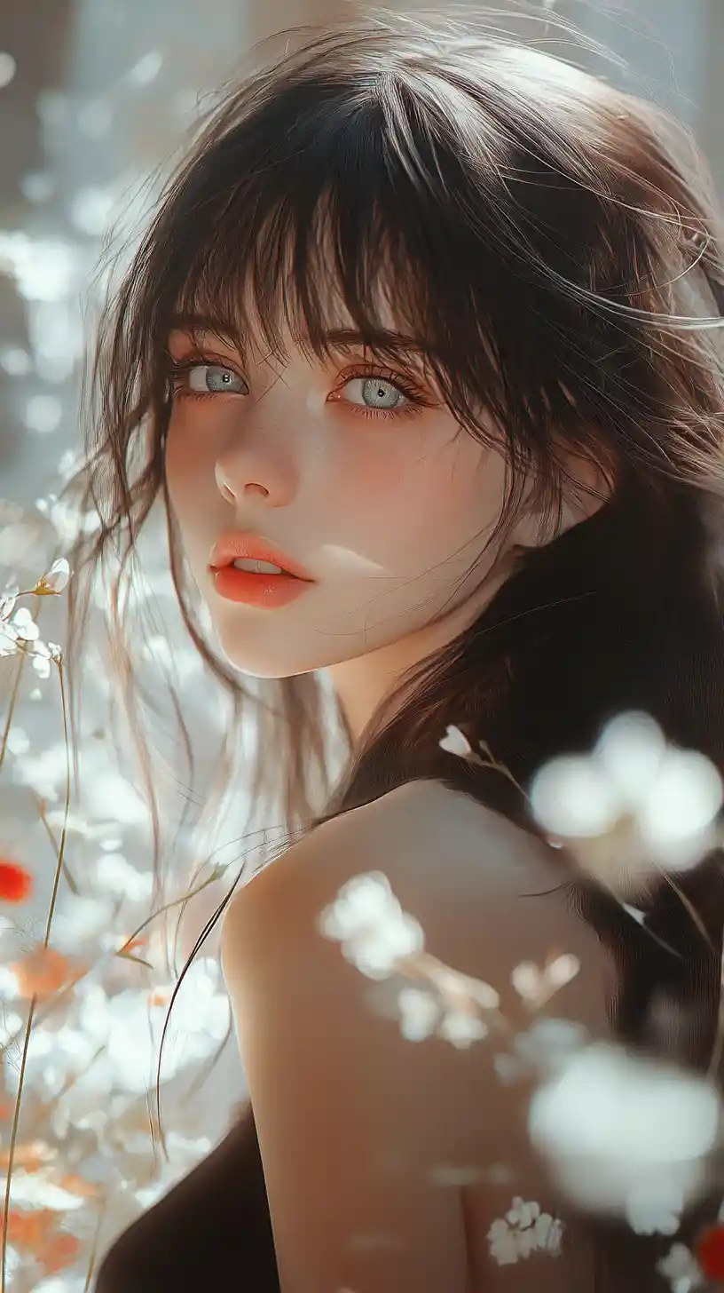 鮮花與閃耀光影中的動漫少女肖像