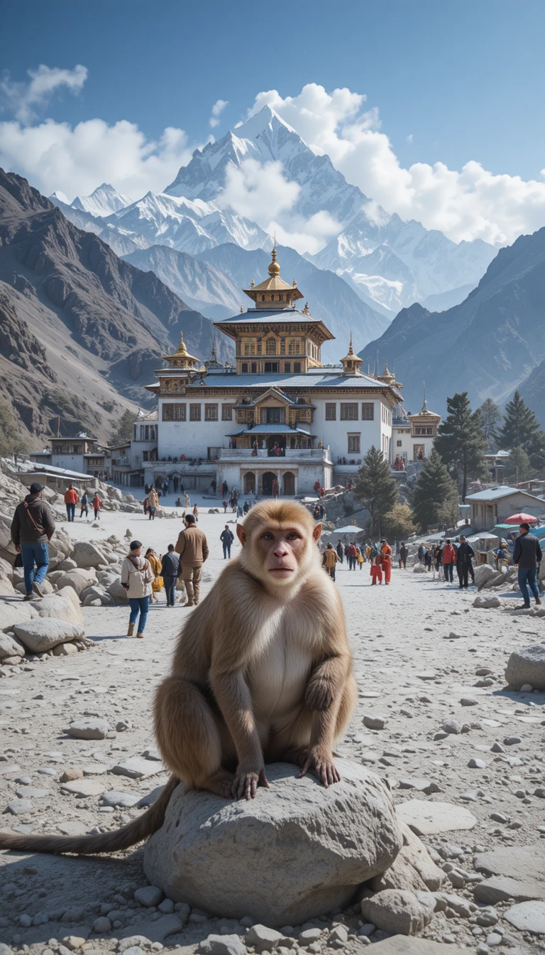 インドの聖地ケーダルナート山岳寺院のそばにいるサル