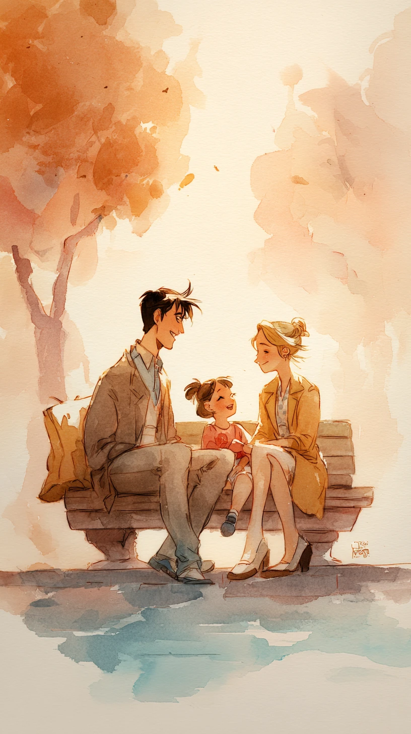Father And Daughter Laughing Together On A Sunset Bench
