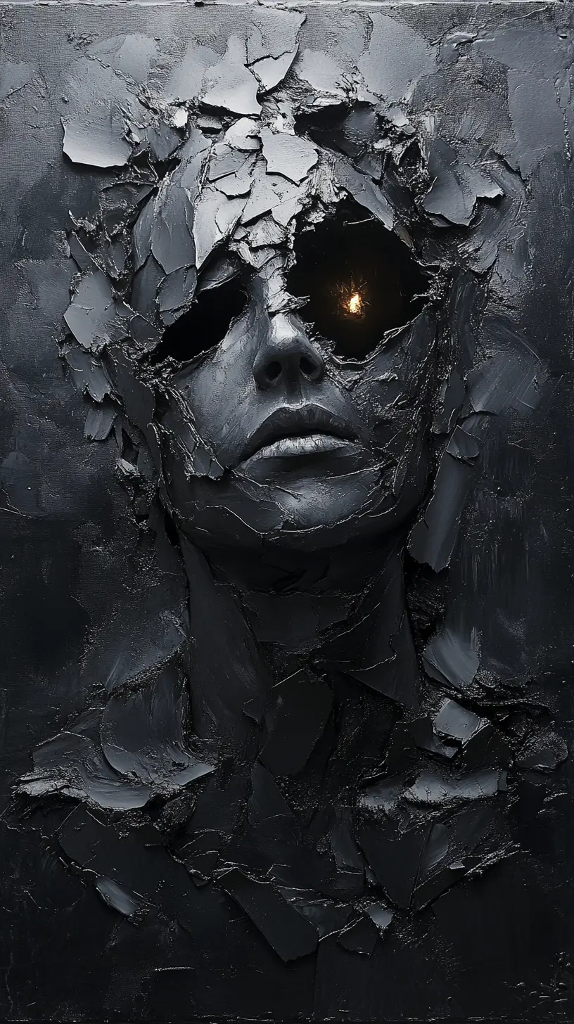 Human Form Dissolving Into Shattered Shadows In Void