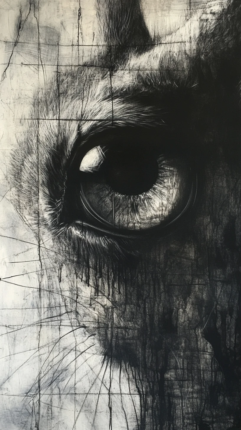 Coelho surreal em mídia mista com grandes olhos reflexivos