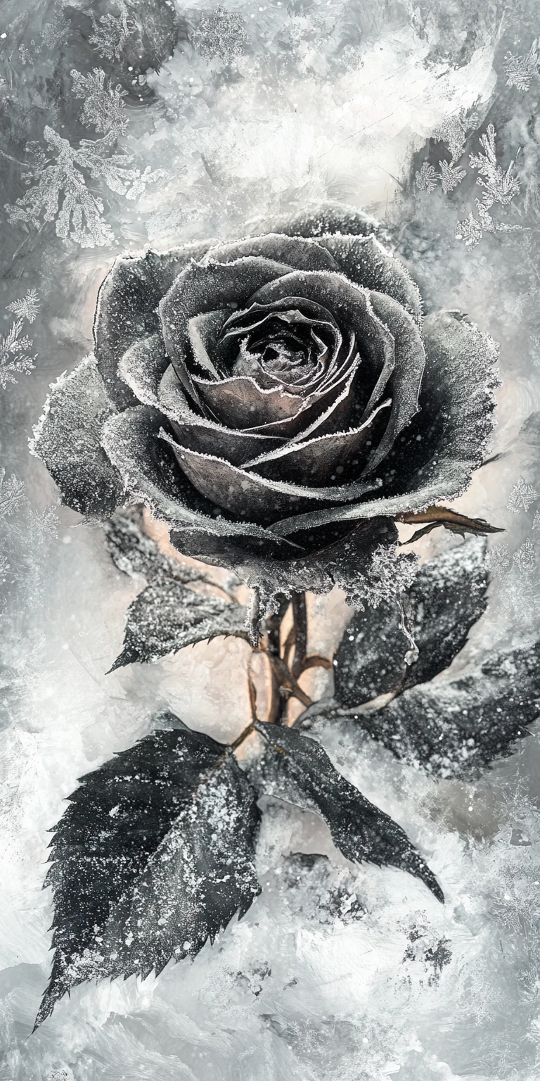 Collage de rose sombre gelée formant une illusion surréaliste