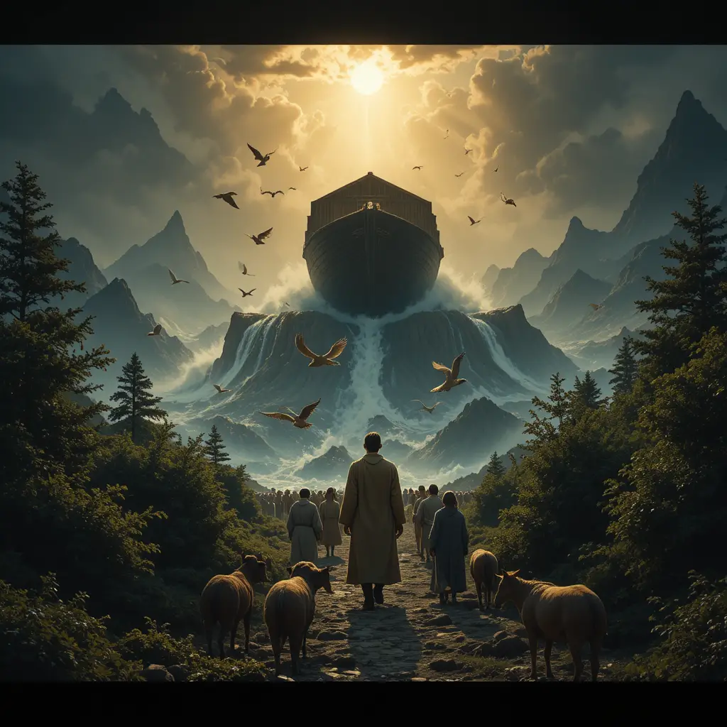 Noah listens to Yahweh in a dramatic close up scene