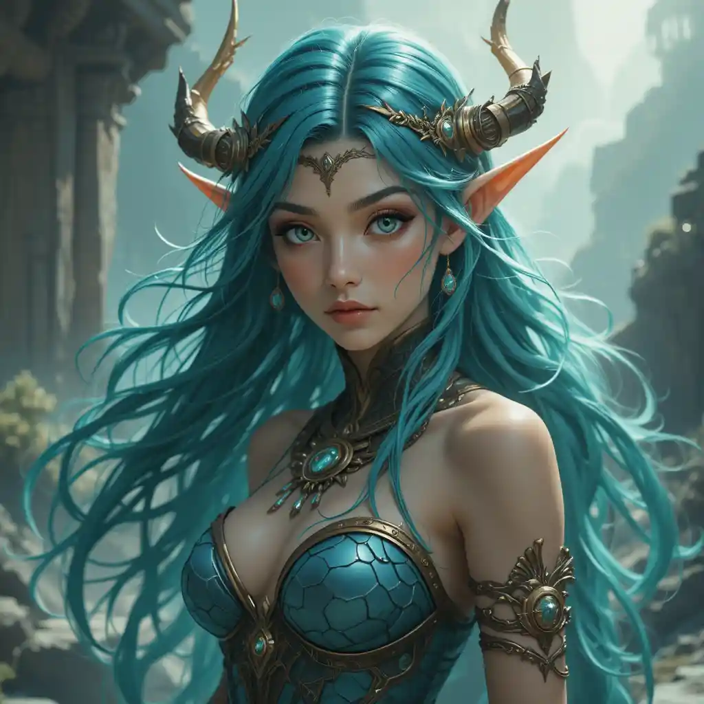 Young mermaid woman in a mystical Wakfu inspired world