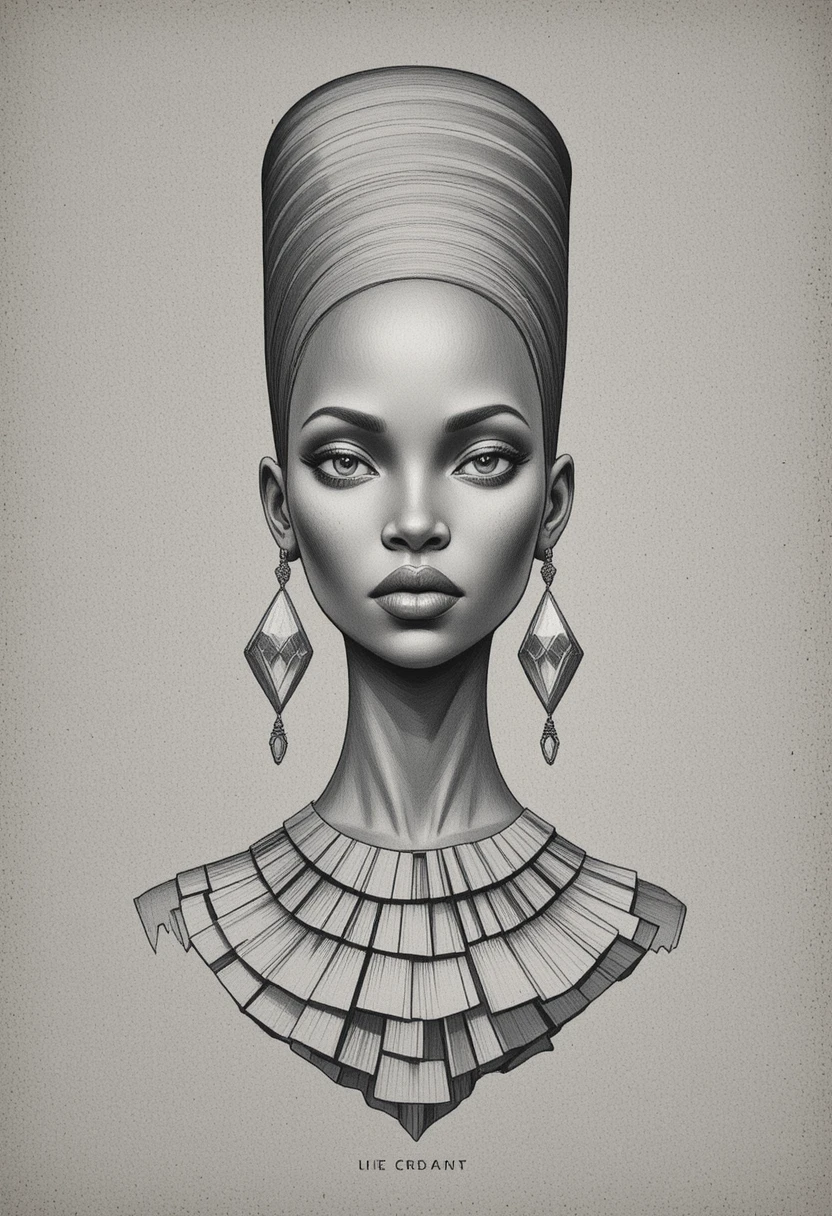 Graphite bust portrait of an elegant African woman with jewelry