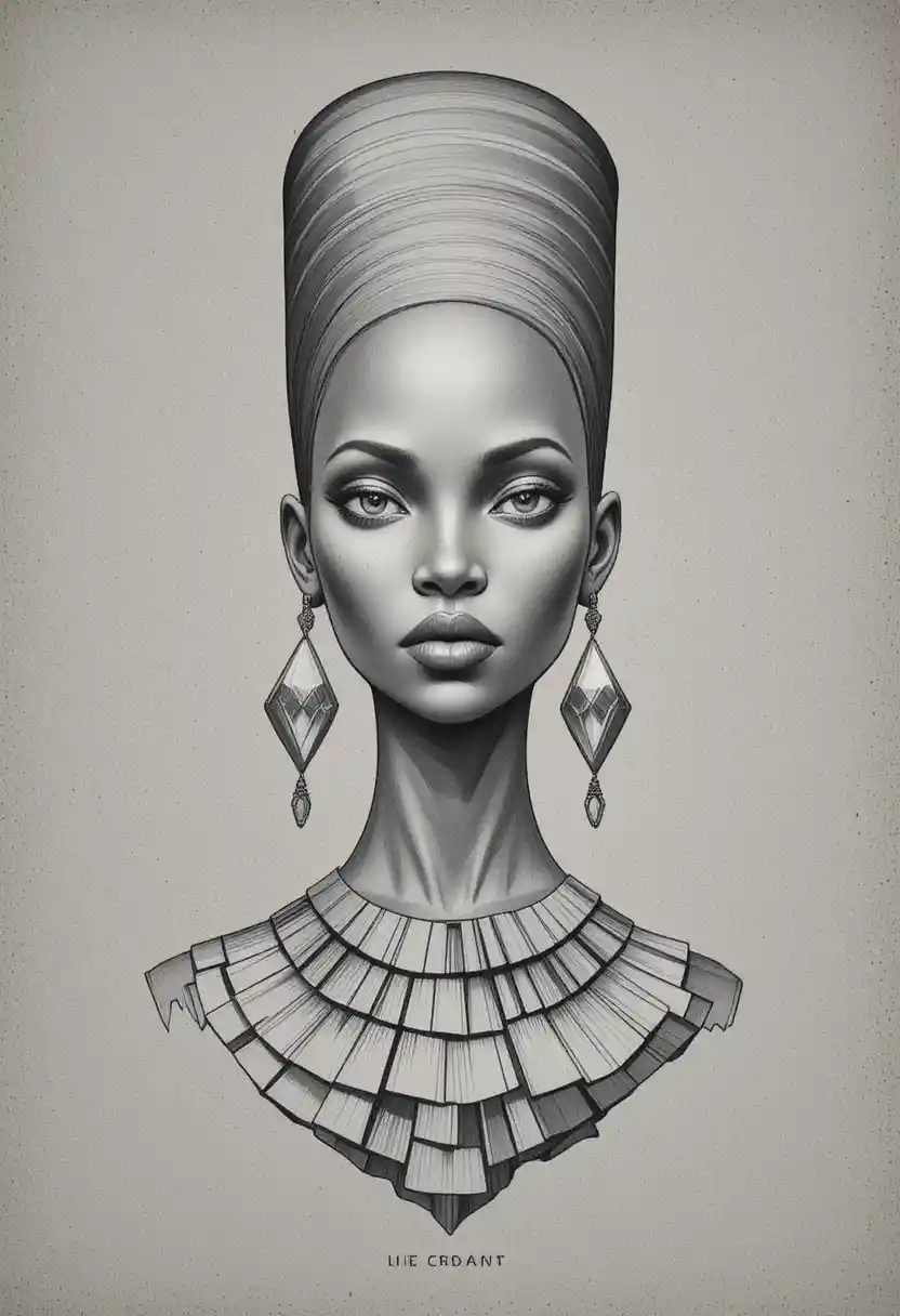 Graphite bust portrait of an elegant African woman with jewelry