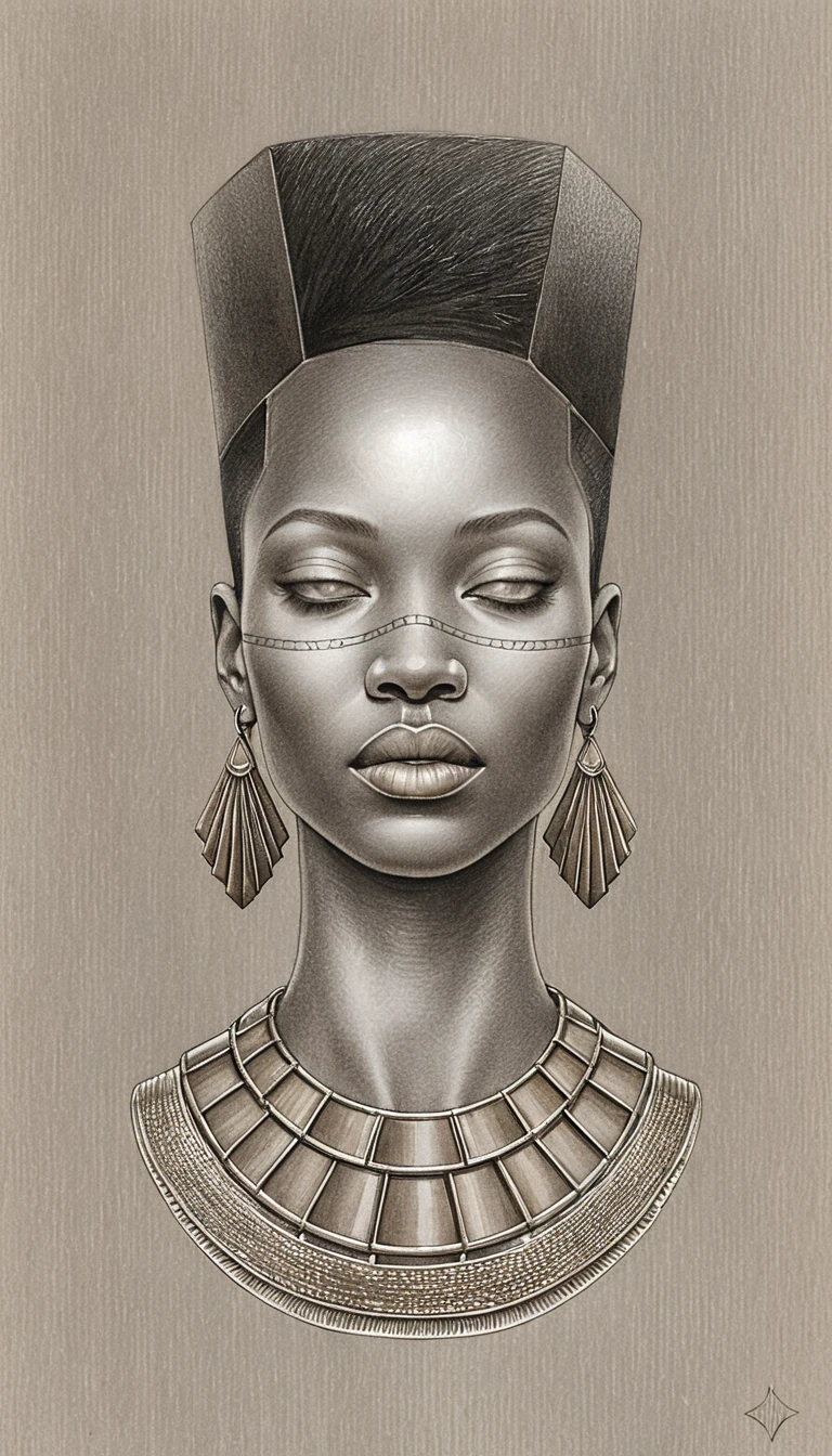 Graphite bust of an African woman with sculptural hairstyle