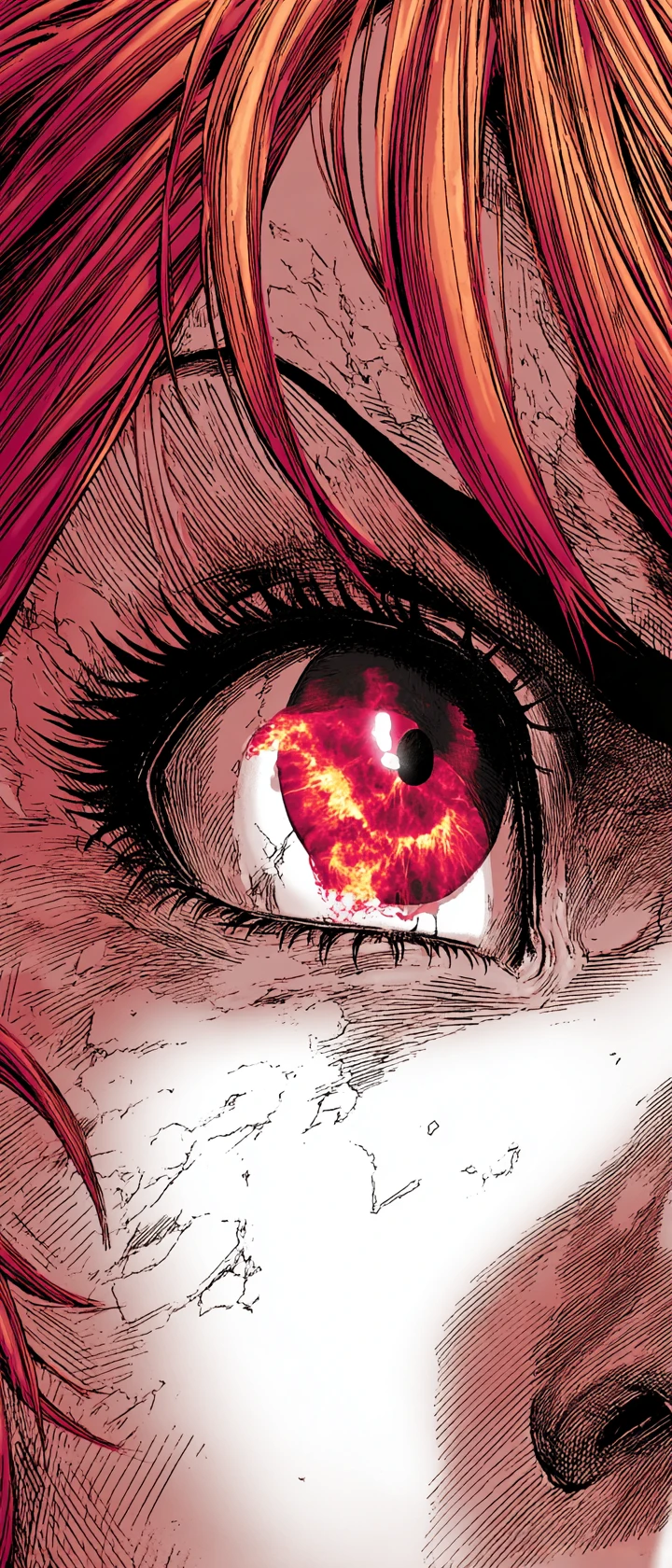 Anime survivor in escape pod watching planet erupt in fire