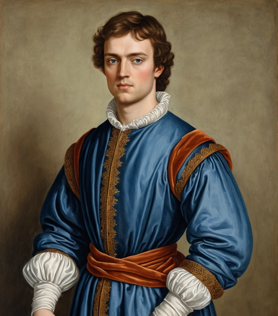 Retrato renascentista de um jovem britânico em traje nobre