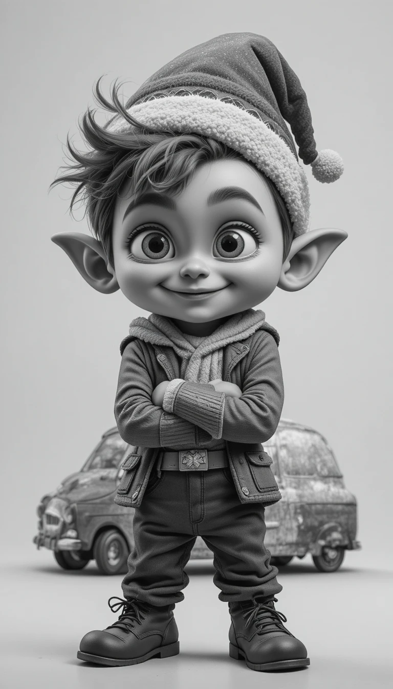 Duende fofo em estilo cartoon com roupa festiva e pose confiante