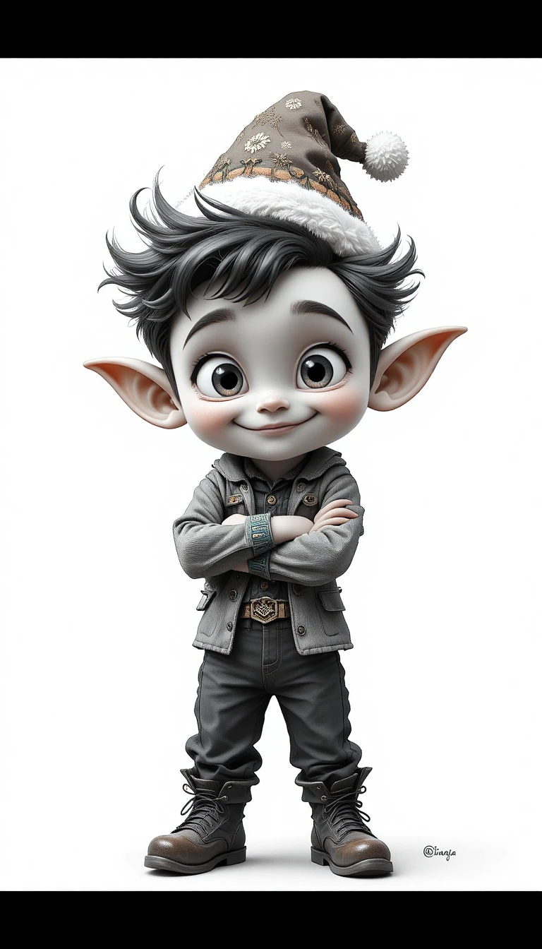 Niedlicher Cartoon-Goblin im Festoutfit mit selbstbewusster Pose