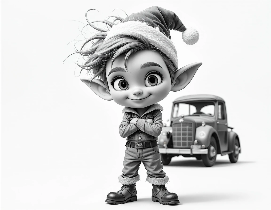 Duende fofo em estilo cartoon com roupa festiva e pose confiante